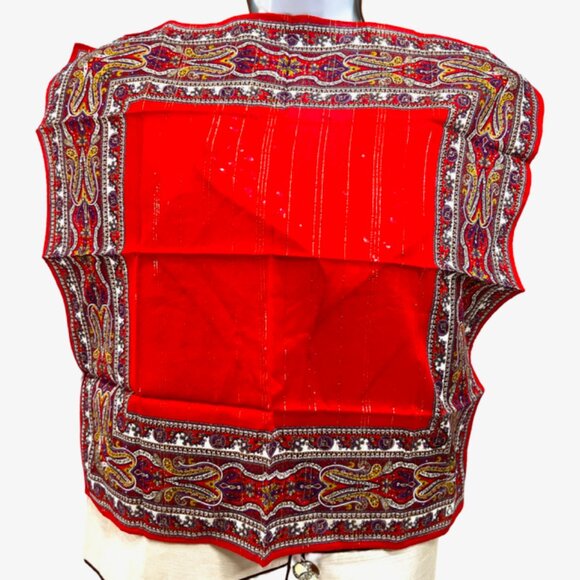 New Unused Christian dior MiniScarf/Handker Cotton 20" Red yellow paisley (44) - Picture 4 of 5